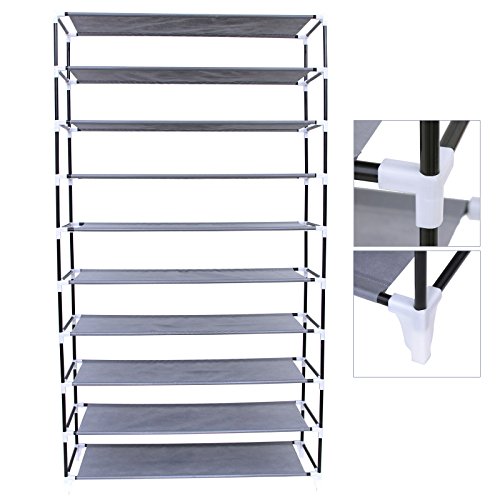 Songmics XXL 10 Schicht staubdichtes Schuhregal für ca. 45 paar Schuhe Schuhschrank Schuhablage 88 x 28 x 160 cm grau RXJ36G - 4