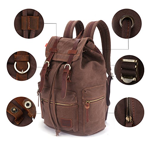 Canvas Vintage Rucksäcke BESTOPE Damen Herren Schulrucksack Retro Backpack für Campus Studenten und Outdoor Reisen Wandern mit Großer Kapazität - 3