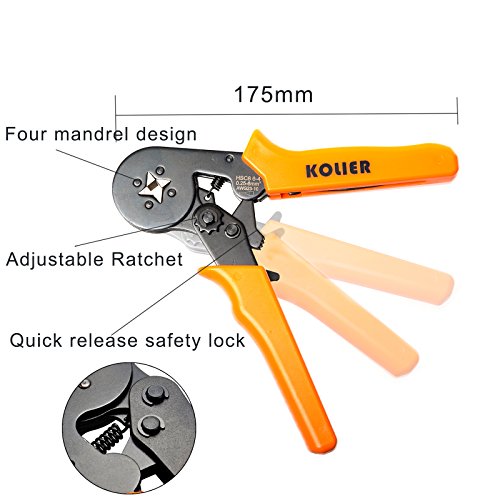 KOLIER Crimpzange Set, 0.25-6mm² Crimpwerkzeug mit 800 Aderendhülsen, Verstellbare Ratsche Stecker Crimper Werkzeuge mit Isolierdraht Steckverbinder - 4