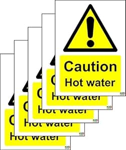 Caution Hot Water Safety Sign - Self adhesive sticker 100mm x 75mm ...