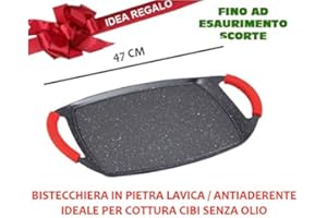 Euroricami Bistecchiera Royalty Line 47 cm Pietra Lavica Antiaderente Non Stick adatta a tutti i tipi di lavastoviglie e induzione