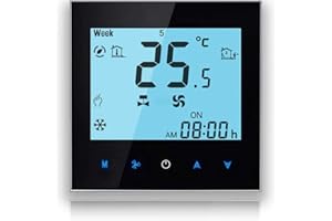 BecaSmart 1000 Series Modbus Thermostat pour Deux tuyaux Ventilo-convecteur climatisation Noir Ecran Tactile LCD de Programmation Intelligent sans Fil Commande vocale
