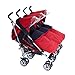 Triple buggies stroller Berry Red buggy pushchair for 3 toddlers or 3 Newborn babies with 3 Red Footmuffs