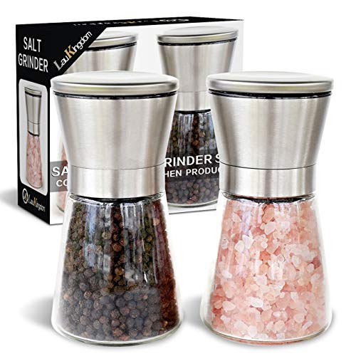 Molinillo manual para sal y pimienta,Moledor de sal y pimienta,Saleros y Pimenteros, con carcasa de cristal, inoxidable,ajustable ,2 unidades