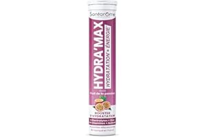 Santarome Bio - Hydra'max - Booster d'hydration et d'énergie - Optimise l'hydratation - Riche en électrolytes - Goût Fruit de la Passion - 20 pastilles effervescentes - France