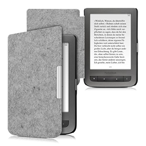 kwmobile Hülle für Pocketbook Touch Lux 3 / Touch Lux 2 – Flipcover Case eReader Schutzhülle – Bookstyle Klapphülle Filz Design Hellgrau - 5