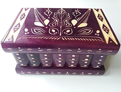 New magic box mystery puzzle box secret handmade tricky carved wooden box with hidden key secret storage for money (Purple)