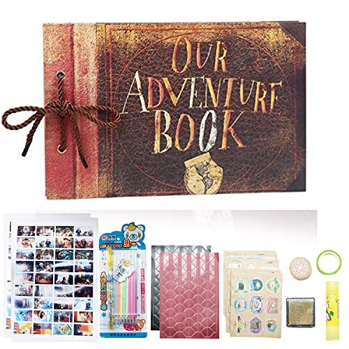 DEBON Funda de piel de nuestro libro de aventuras hecho a mano hoja suelta álbum de recortes con tira de cuero Retro aniversario boda libro de invitados familia graduación DIY viaje foto álbum