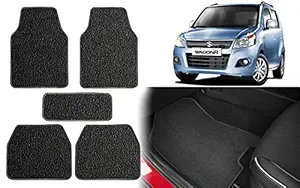 Selifaur - Set of 5 Pcs Black Carpet Floor Car Mats for Maruti Suzuki Wagon R 2013