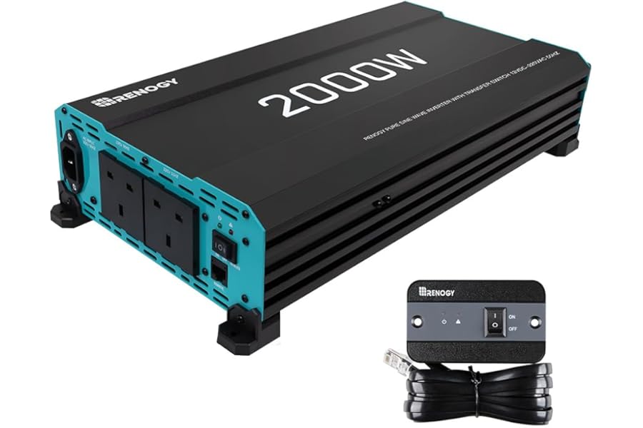 Renogy 2000W Pure Sine Wave Inverter, 4000W Peak 12V DC to 240V AC Power Converter with UK Sockets, UPS Function and Remote Controller for Off-grid, RV, Truck, Boat, Camping, and Home