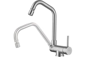 ONECE Robinet de Cuisine Rabattable avec Tête de Pulvérisation Rotative, Mitigeur Evier 2 Jets, Robinettrie Pliable devant Fenêtre, Pivotant à 360°, Acier Inox SS304, Brossé