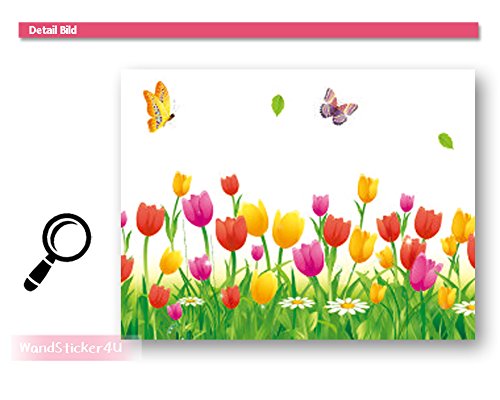 WandSticker4U- Wandtattoo „Tulpen Wiese in 2er Set“ | Breite: 228cm | Blumenwiese Blumen Gras Schmetterlinge | Wandsticker Fenstersticker Aufkleber Deko für Flur, Küche, Kinderzimmer, Wohnzimmer, Garderobe - 5
