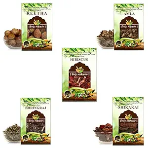 BrijBooti Reetha Amla Shikakai Bhringraj Hibiscus (Raw Form) for Hair 500 Gm (100g Each)