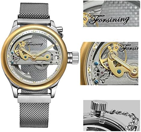 Gute Wristwatch Automatic Mechanical Watch Fashion Casual Watch for Men Gold and Silver Stainless Steel Waterproof