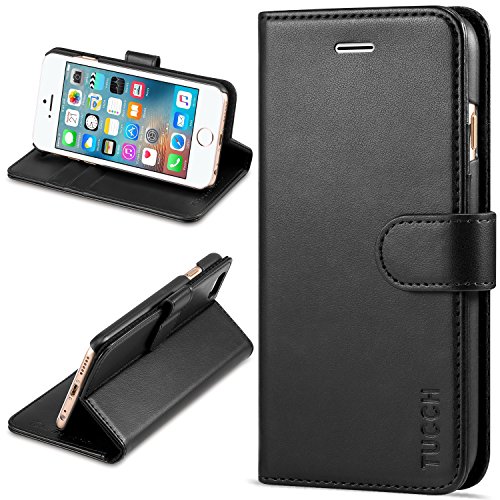 iPhone 6S Case,iPhone 6S Leather Case,TUCCH [Lifetime Warranty] Premium Folio Leather Wallet Case with [Kickstand] [Card Slots] [Magnetic Closure] Flip Notebook Cover Case for iPhone 6/6S-Black