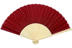 Yukiyi Weinrot Dunkelrot Handfächer für Frauen Faltbare Handfächer Stoff Faltfächer DIY Handgefertigte Fächer Für Tanzen Foto Requisiten Wanddekoration Hochzeit Zubehör