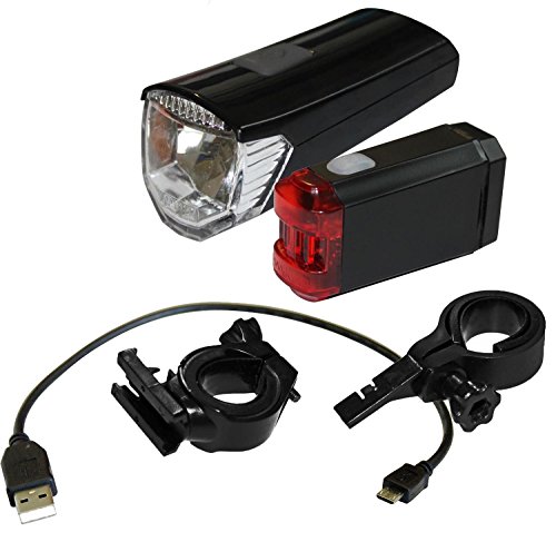 Red Loon Akku LED Fahrradlampen Set Fahrradlicht vorne + hinten 30/15 Lux umschaltbar mit USB-Ladeanschluß