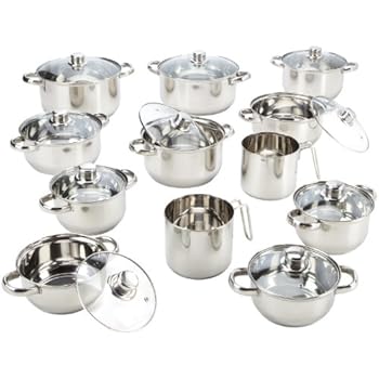 axentia Topfsortiment Edelstahl 22-teilig, Topfset für