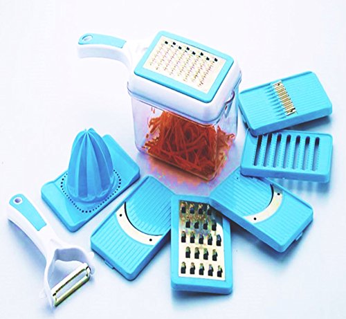 Vivir 8 in 1 Vegetable cutter chipser, grater, peeler, juicer ( Blue ) RS.299 (70.00% Off) - Amazon