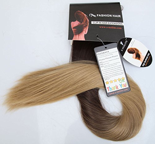 S-noilite® Damen Premium-Lang Glatt Haarverlängerung Haare Clip-in Dip Dye Ombre Menschen gemacht Haarteile(63CM,Dunkelbraun bis Graublond) - 4