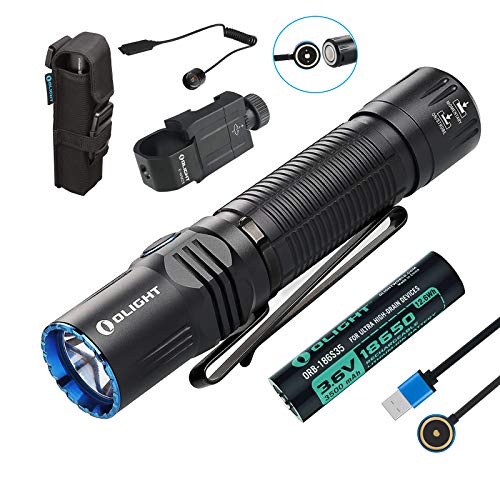 Olight M2R Warrior Torche de Chasse Tactique 1500 lumens XHP35 HD LED Blanc froid Lampe de Poche de chasse rechargeable, avec batterie 18650 + commutateur à distance RM2R + montage WM25