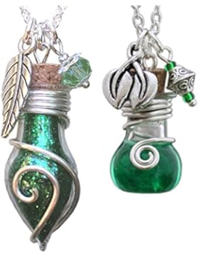 Glücksbringer Phiolen Magisches Duo grün Anhänger an Ketten Schutzkette Talisman Amulett Damen Mädchen Frauen...