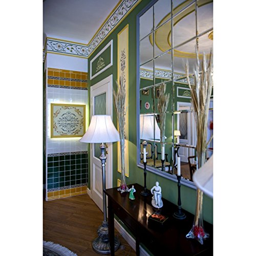 Classic floor lamp metal polyresin silver colour white fabric shade country house Ø50 1-bulb exl, E27 1x60W 230V