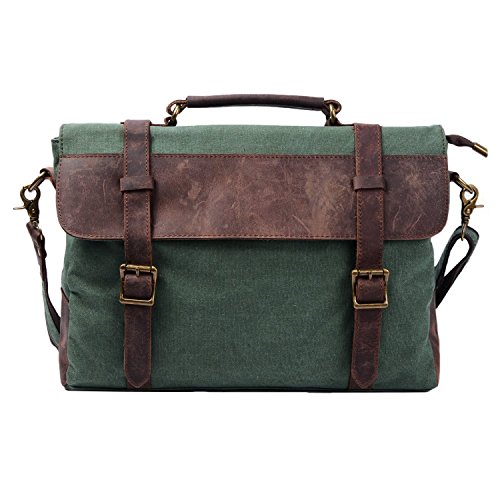 S-ZONE Unisex Vintage Canvas Leder Umhängetasche Schultertasche Laptoptasche Messenger Bag ideal für Studium Büro oder Freizeit Outdoor