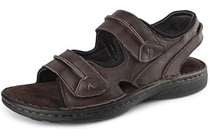 riemot Mens Sandals Leather Outdoor Summer Beach Sandles Hand-stiched Walking Fisherman Sandal Adjustable Leather Straps