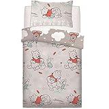 Childrens Bedding Parure de lit réversible Disney Winnie l'ourson avec housse de couette et taie d'oreiller Motif nuage Gris Simple