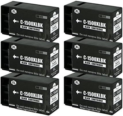 6 Compatible 1500XL BK High Capacity Large Black Ink Jet Printer Cartridges Replacement For Canon PGI-1500 PGI-1500BK XL PGI-1500XLBK Canon Maxify MB2050 MB2150 MB2350 MB2750 38ml Each Colour (NON-OEM)