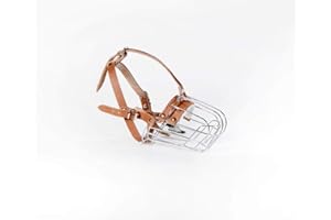 L&J PETS UK Bozal de perro de cesta de alambre de metal fuerte para galgo Collie y perros similares... (3D, plata/cuero marrón)