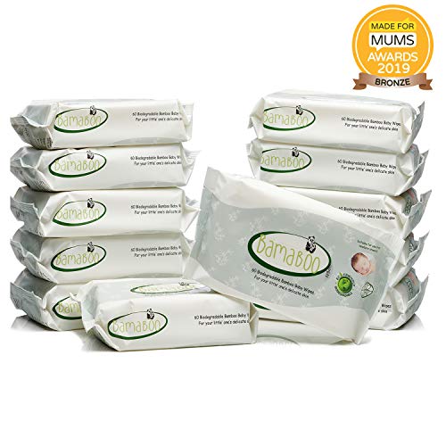 Preisvergleich Produktbild Biologisch abbaubare Bambus-Feuchttücher Karton mit 12 Packungen (720 Tücher) Hypoallergener Bambus Luxus für empfindliche neugeborene Haut