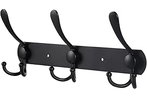 LYLIN Perchero de Pared, Perchas de Acero Inoxidable Montaje en Pared, Ganchos de Perchero para Dormitorio Baño y Cocina (9 Gancho, 1Pcs, Negro Mate)