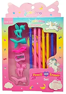 AdiChai Unicorn Theme Pencil Eraser Stationery / Birthday Gift Items/Stationary Kit Set for Kids/Pencil Kit Gift for Girls and Boys - Multicolor