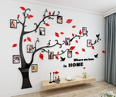 Alicemall Stickers Muraux Arbre Photo Sticker Mural 3D Stickers Muraux TV Autocollants 3d Stickers Muraux 3d Plantes Stickers Muraux Oiseaux Décoration Mural Salon(arbre avec feuilles rouges)