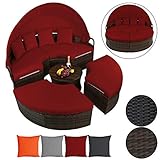 Liegefläche Ø 178 cm * Belastbar bis 250 kg * Sitzhöhe 30 cm * Höhe bei geöffnetem Dach: 150 cm * 1 Mittelteil, rund * 1 x Sofa-Element mit verstellbarem Sonnendach * 2 x Hocker-Element *