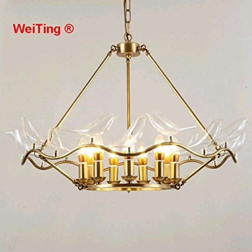 Weiting 9 Head, American Full of Birds Brass Chandelier Light Fixture – by Creative PERS5ONLICHKEIT Dining Room Lamp Living Room Lamp Modern Designer, Artwork Lighting Rope Tugger (Chain Adjustable)