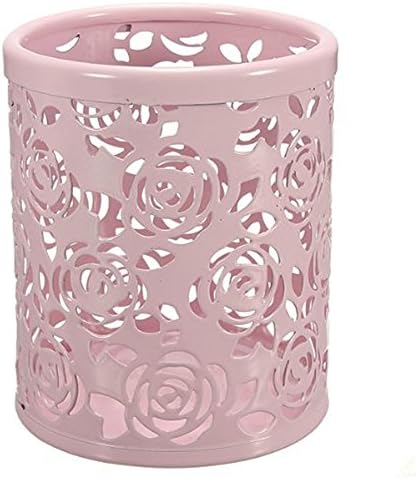 Fre Metal Pen / Pencil Pot Holder / Organiser Cut-Out Rose Flower Pattern Pink