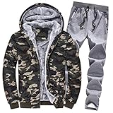 Luckycat Herren Hoodie Winter Camouflag Warm Fleece Zipper Outwear Mantel Top Hosen Sets Winterjacke Steppjacke Daunenjacke Parka Mäntel Jacken