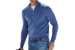 BAWUTZ Jersey básico de Cachemira con Cremallera para Hombre, Polo para Hombre, clásico, Jersey con Cuello en V para Hombre, Manga Larga, Tacto Suave, Cremallera de un Cuarto