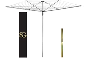 SG Traders 4 Arm 60m Rotary Washing Line Outdoor, Heavy Duty Large Clothes Rotating Airer Dryer Garden use, Easy to Open and Close along with Ground Spike and Cover - Silver (60m)