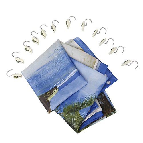 KINLO® 1 Stück Duschvorhang mit Ringen für Badezimmer aus hochwertigem Polyester anti Schimmel antibakteriell 180x200cm waschbar Sandstrand Modell wasserdicht vorhang für bad - 7