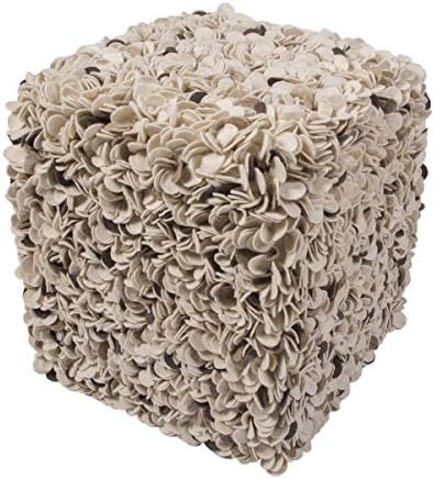 Jaipur Textural Pattern Gray Wool Pouf, 16-Inch x 18-Inch x 18-Inch, Egret Tasha