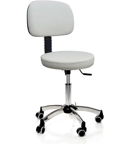 Sgabello Da Lavoro GALIZIA Girevole Con Ruote - Per Estetiste, Studi Medici E Tatuatori, Altezza Regolabile, Imbottito In Finta Pelle Azzurro