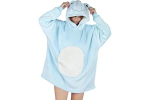 Queenshin Sweat à Capuche Confortable Pull Plaid Grenouille Bleue, Oversize Sweat Plaid Douce et Chaude Portable Couverture Sherpa pour Adultes Adolescents