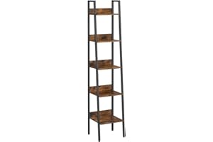 5-Tier Bookcase, Shelving Unit With Back Panels, Industrial, For Living Room, Study, Home Office, Rustic