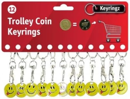 1 (Single) x Smiley Face with Tounge £1 Trolley Coin Trolley Keyring for Shopping, Locker etc.