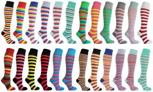 Chapini®,Ladies and Girls Antibacterial Knee High Fashion Stripey Socks UK 4-8