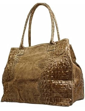Echt Leder Damentasche Shopper Kroko Optik Schultertasche taupe hellbraun